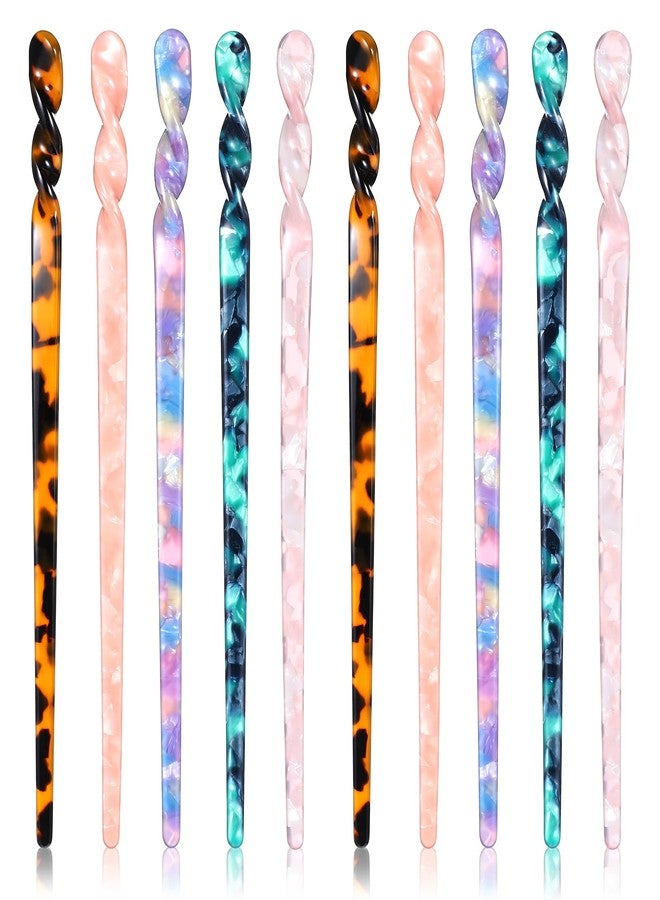 Fyntave 10 Pcs Acetate Tortoise Shell Hair Sticks 5 Styles Vintage Leopard Print Hair Pins Elegant Styling Hairs Chopsticks Chinese Retro Hairpins Disk Hairs Chopsticks Hairstyle Accessories for Women Girls - Image 1